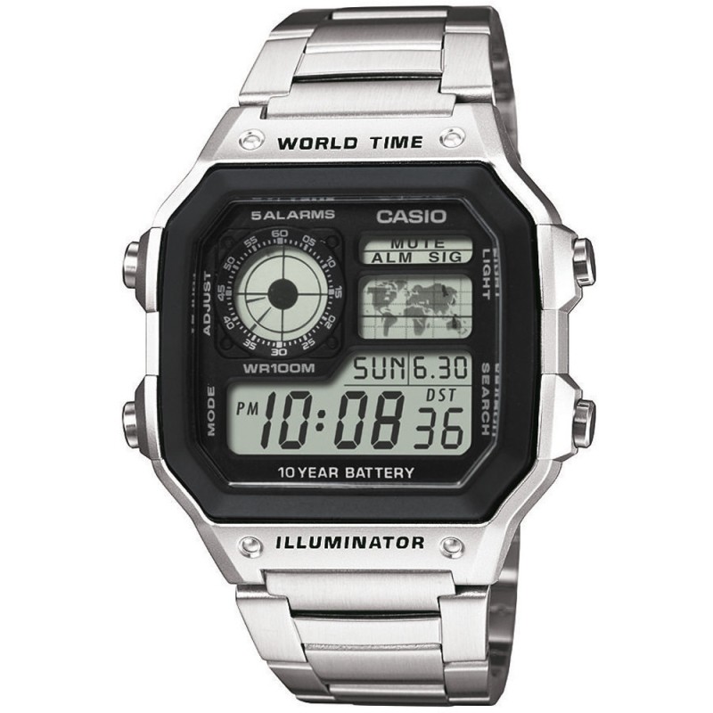 CASIO SPORT Mod. WORLD TIME ILLUMINATOR 5 ALARMS - FUTURE CLASSIC COLLECTION - SILVER STEEL OROLOGIO DA POLSO