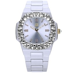 OROLOGIO DA POLSO LIGHT TIME Mod. VELVET NAUTILUS - White Clear Strass