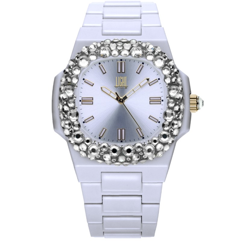 OROLOGIO DA POLSO LIGHT TIME Mod. VELVET NAUTILUS - White Clear Strass