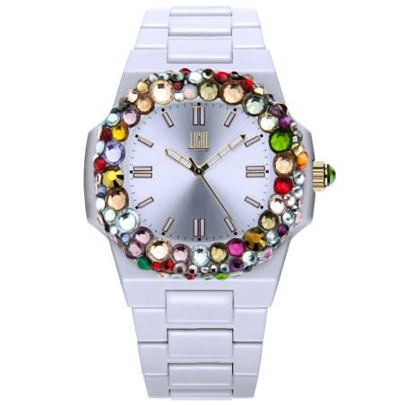 OROLOGIO DA POLSO LIGHT TIME Mod. VELVET NAUTILUS - White Rainbow Strass