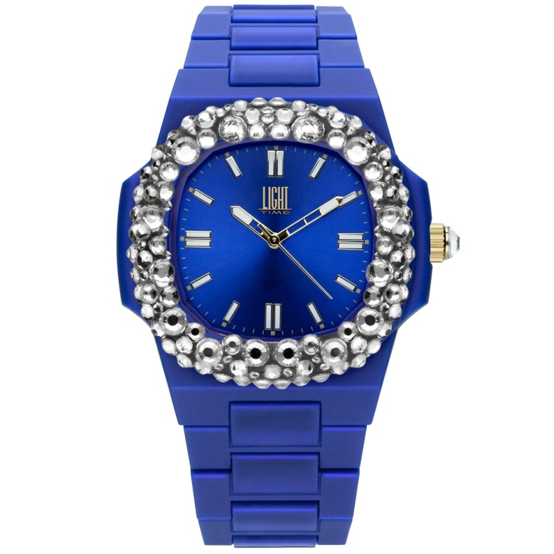 OROLOGIO DA POLSO LIGHT TIME Mod. VELVET NAUTILUS - Blue Clear Strass