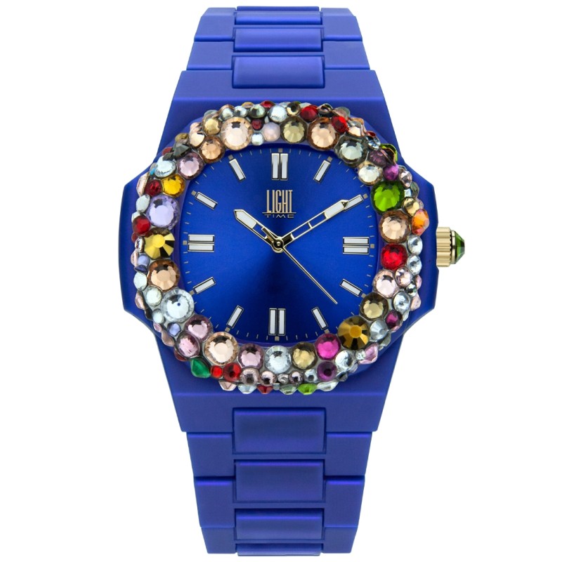 OROLOGIO DA POLSO LIGHT TIME Mod. VELVET NAUTILUS - Blue Rainbow Strass