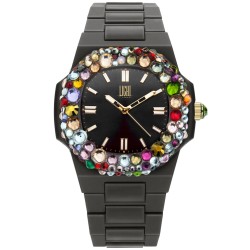 OROLOGIO DA POLSO LIGHT TIME Mod. VELVET NAUTILUS - Black Rainbow Strass