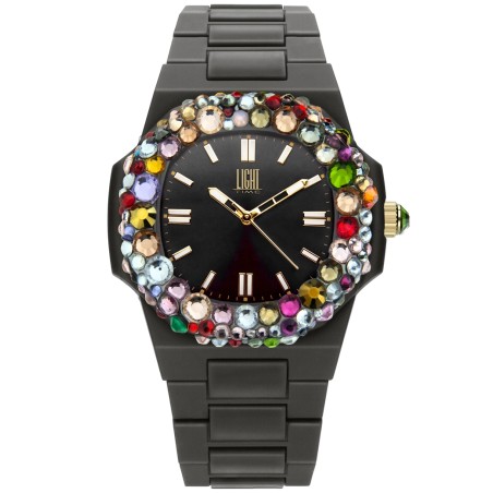 OROLOGIO DA POLSO LIGHT TIME Mod. VELVET NAUTILUS - Black Rainbow Strass