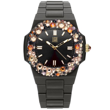 OROLOGIO DA POLSO LIGHT TIME Mod. VELVET NAUTILUS - Black Rainbow Strass