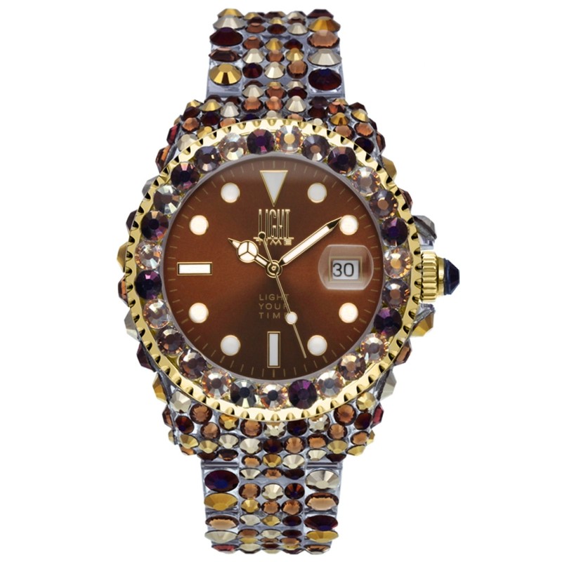 LIGHT TIME Mod. MEDITERRANEO - Full Strass / Brown OROLOGIO DA POLSO