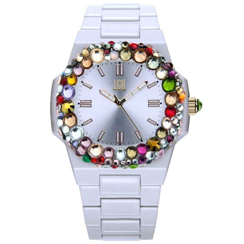 LIGHT TIME Mod. VELVET NAUTILUS - White Rainbow Strass OROLOGIO DA POLSO