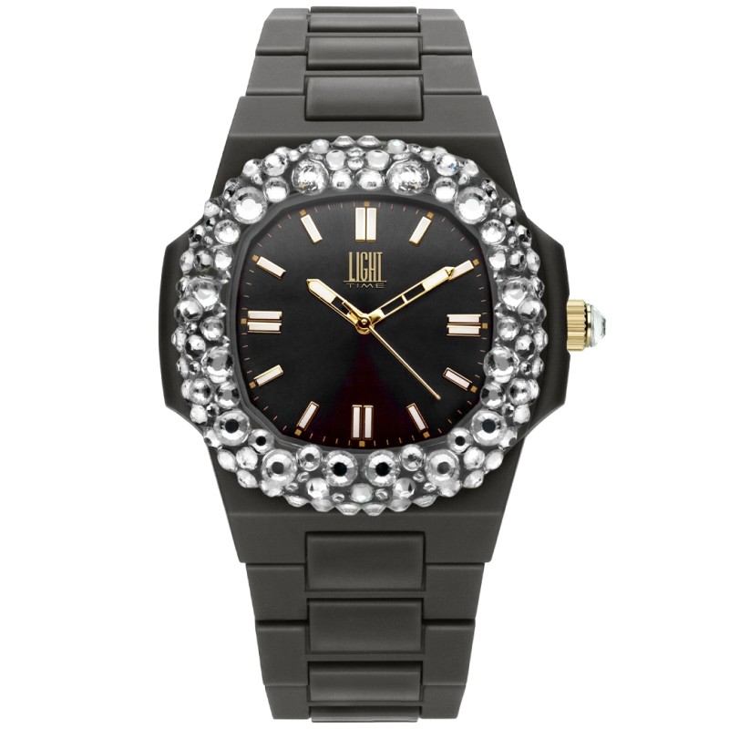 LIGHT TIME Mod. VELVET NAUTILUS - Black Clear Strass OROLOGIO DA POLSO